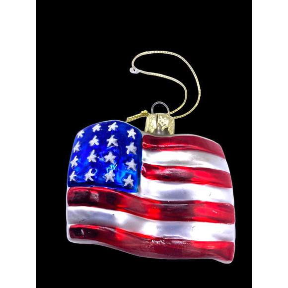 American Flag Christmas Ornament Lao Mai Mercury Glass 2.5" x 2" - Picture 1 of 6